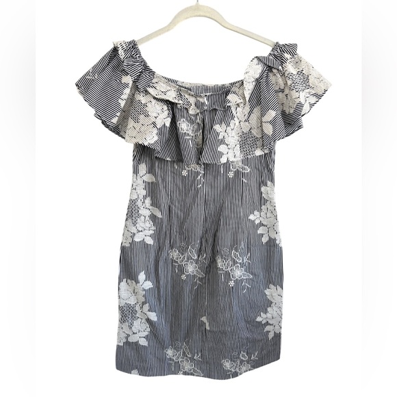 Lauren Ralph Lauren Black & White Striped Cotton Off-the-Shoulder Dress NWT NEW - Picture 5 of 12